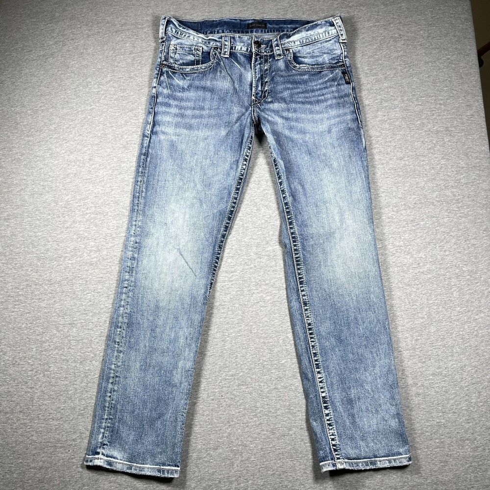 Silver Jeans Co. Eddie Jeans Mens 34x31 Blue Light Wash Slim Straight Athletic